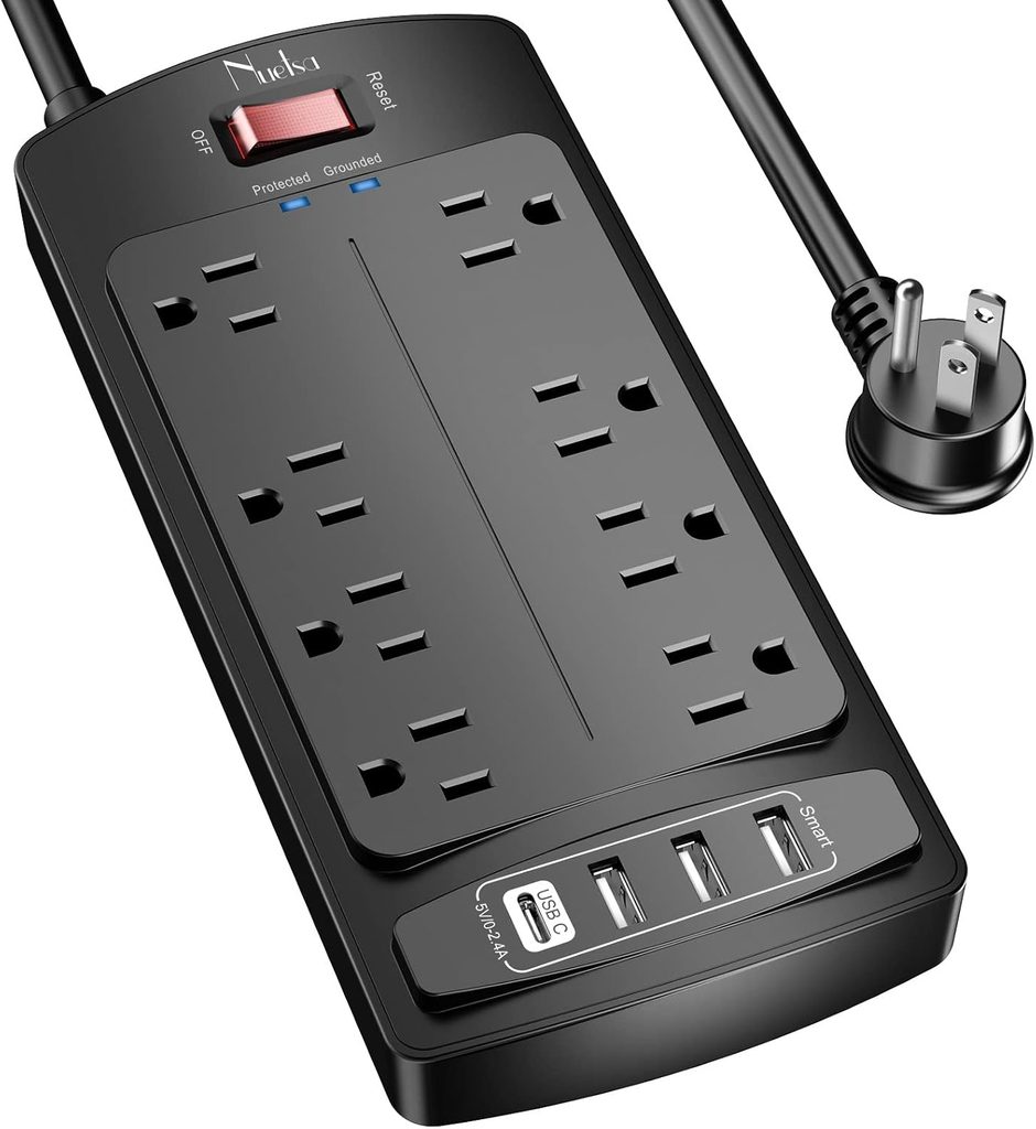 Nuetsa Extension Cord with 8 Outlets and 4 USB Ports